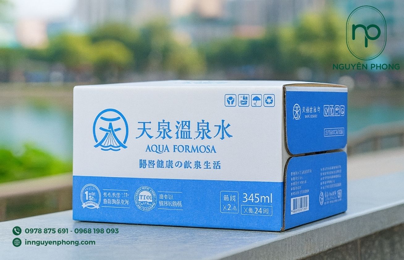 Mẫu thùng carton đựng nước in thông tin chi tiết